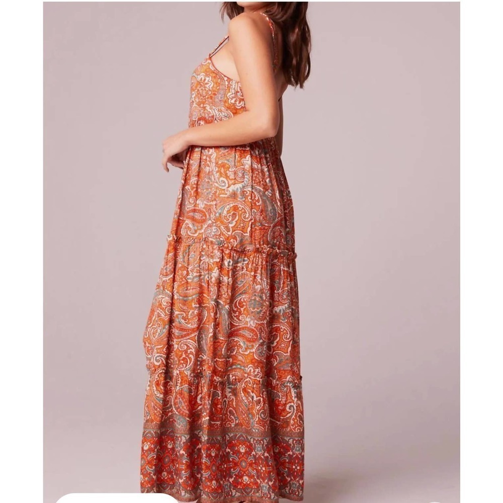 Alejandra Orange Paisley Tiered Maxi Dress In Ivory/Orange Medium - Picture 2 of 10